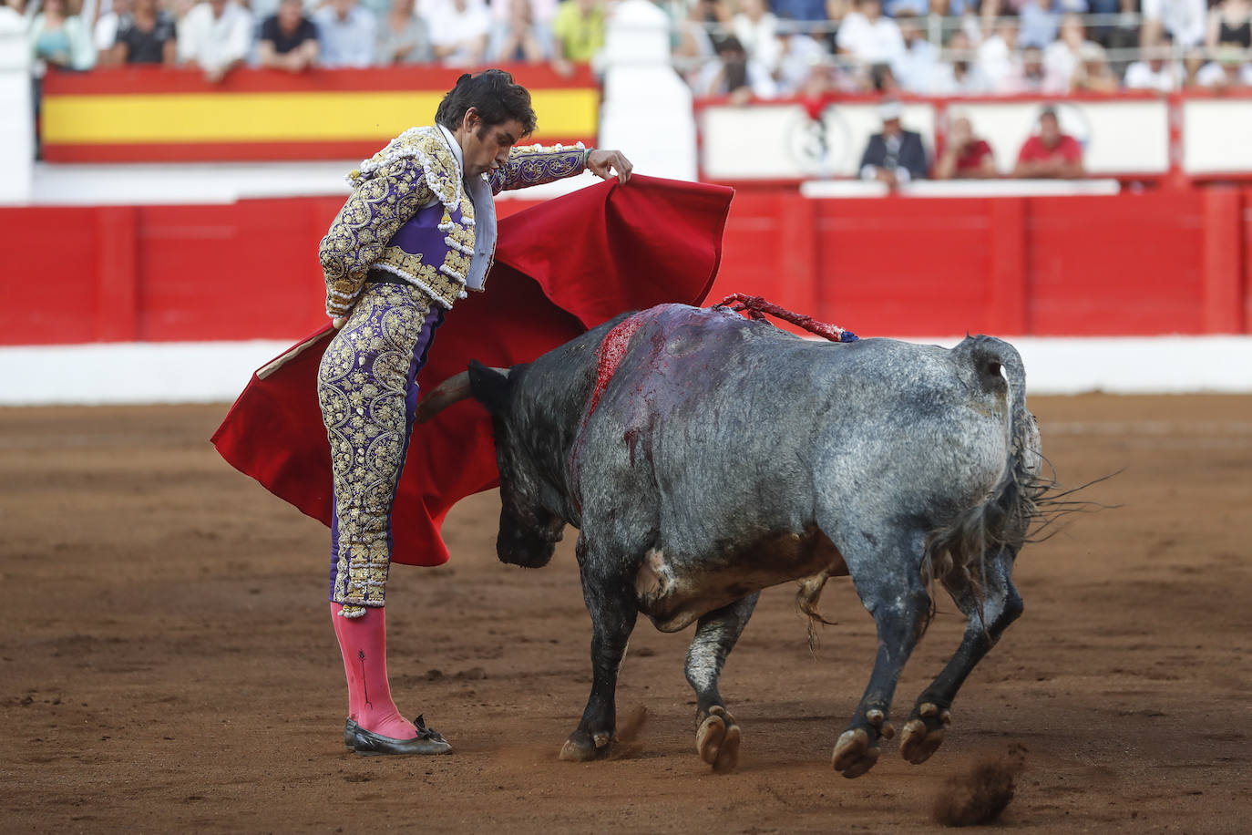 Uno de los pasos de la faena del toro indultado.