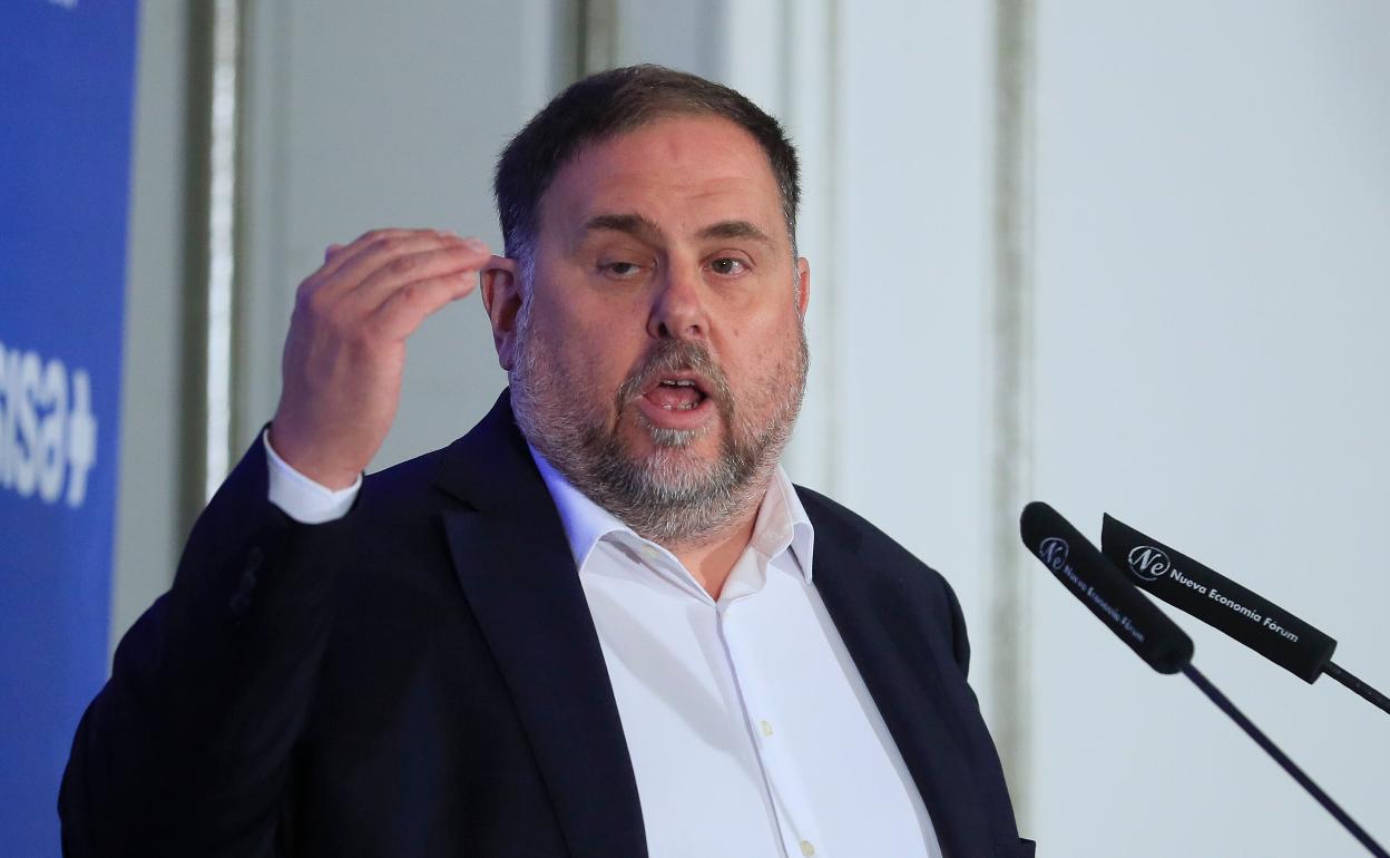 El presidente de ERC, Oriol Junqueras, ayer durante un discurso. 