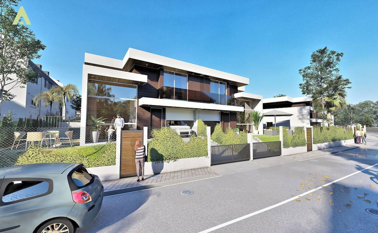 Infografía del proyecto de construcción de 13 viviendas unifamiliares en Corbán. 