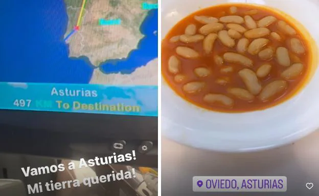 Imagen. Capturas de algunas imágenes que compartió la actriz a la llegada a Asturias. 