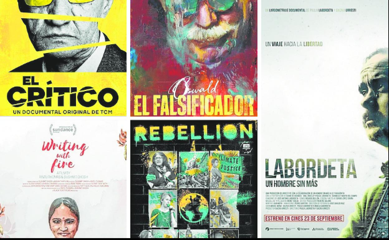 Carteles de los cinco títulos que integran el ciclo documental. 