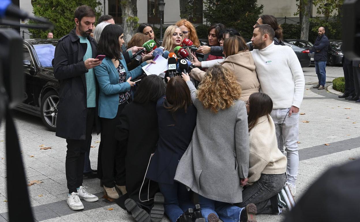 La presidenta del Observatorio contra la Violencia de Género del CGPJ, Ángeles Carmona, rodeada de prensa. 