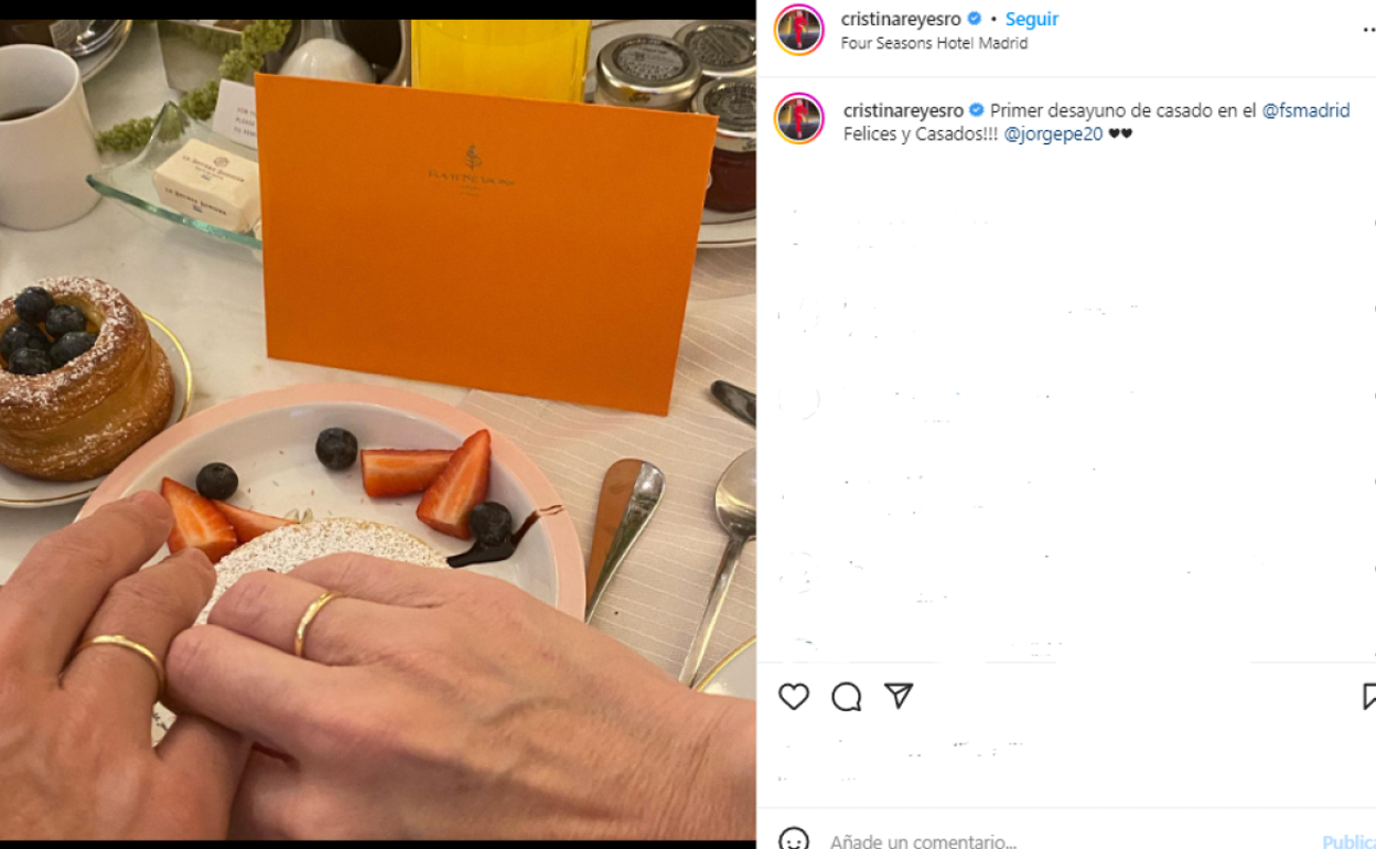 La foto que ha publicado Cristina Reyes en su cuenta de Instagram tras casarse con Jorge Puras.