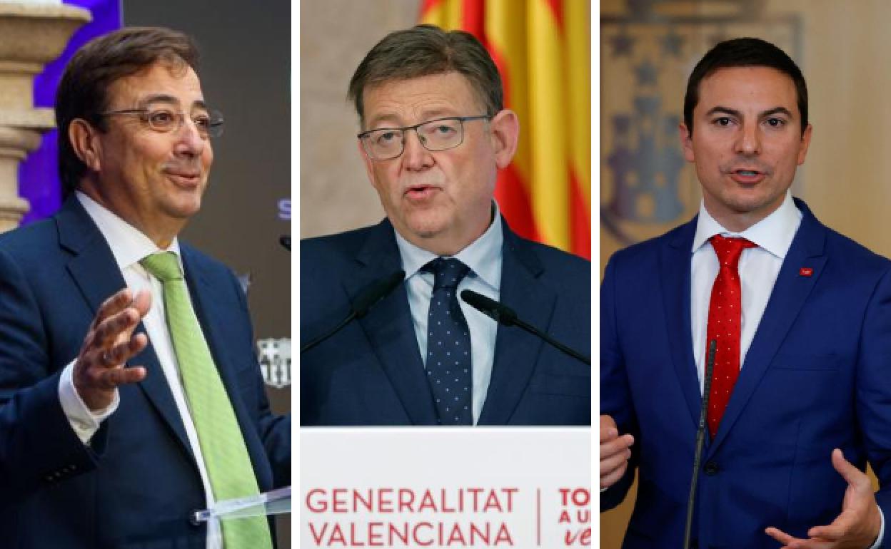 Los barones del PSOE Guillermo Fernández Vara (Extremadura), Ximo Puig (Comunidad Valenciana) y Juan Lobato (Comunidad de Madrid)