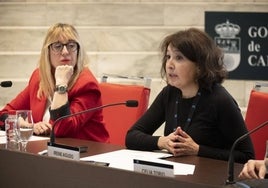 De izquierda a derecha, Eugenia Gómez de Diego, consejera de Empleo y Políticas sociales y la delegada de la Fundación 'la Caixa', Irene Agudo