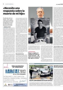 Imagen - Publicación en El Diario Montañés en noviembre de 2013, con José Luis Alonso mostrando la foto de su hijo.