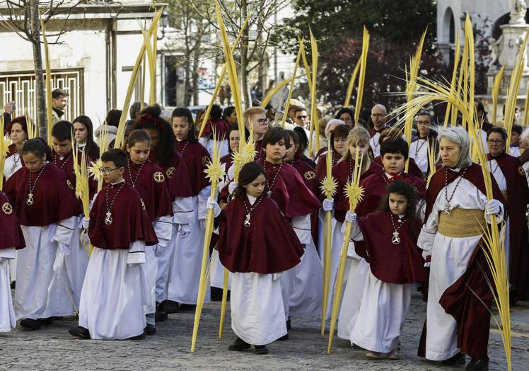 Imagen principal - Diez cofradías han participado en las procesiones de esta mañana por el Domingo de Ramos.