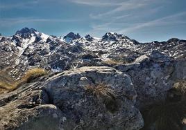 Vistas hacia las principales cumbres del Macizo Occidental desde el alto de Gurbiñales, a 1500 metros y en plenas tripas de los Picos de Europa.