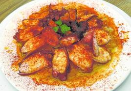 Ración templada de pulpo a la gallega.