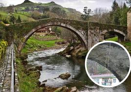 El Puente Mayor junto a una fotografía detalle de la gran grieta que se ha formado en su arco principal