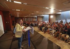 María José Sáenz de Buruaga, este jueves durante su intervención ante la Junta Directiva Regional del PP, reunida en el hotel Santemar de la capital.