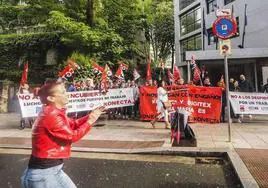 Protesta de los trabajadores de Digitex, días atrás en Santander.