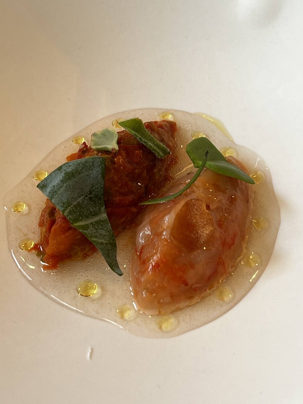 Tartar de tomate y gamba roja de Águilas.