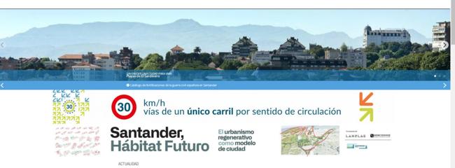 Página web anterior. Portada de la página web del Ayuntamiento de Santander hasta hace unos días. Después de las elecciones, el modelo de ciudad fue eliminado. También la normativa de Santander Ciudad 30