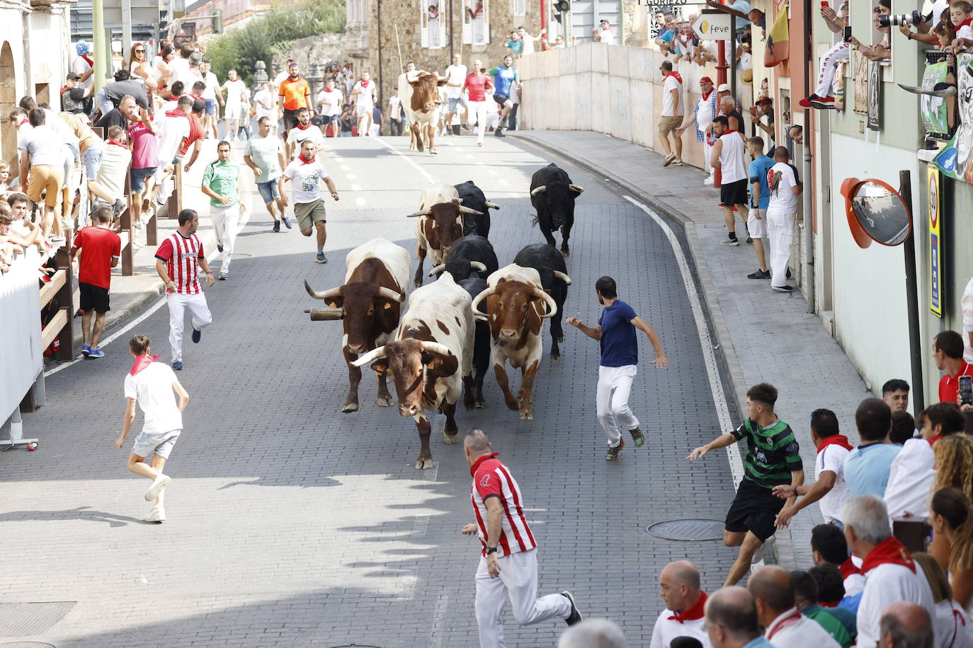 La tercera carrera de las fiestas recordó más a lo que siempre ha sido el rock and roll ampuerense gracias a un toro de Romao Hermanos, que se adelantó a su hermano, a los cuatro de Albarreal y a los mansos que salieron al recorrido. 