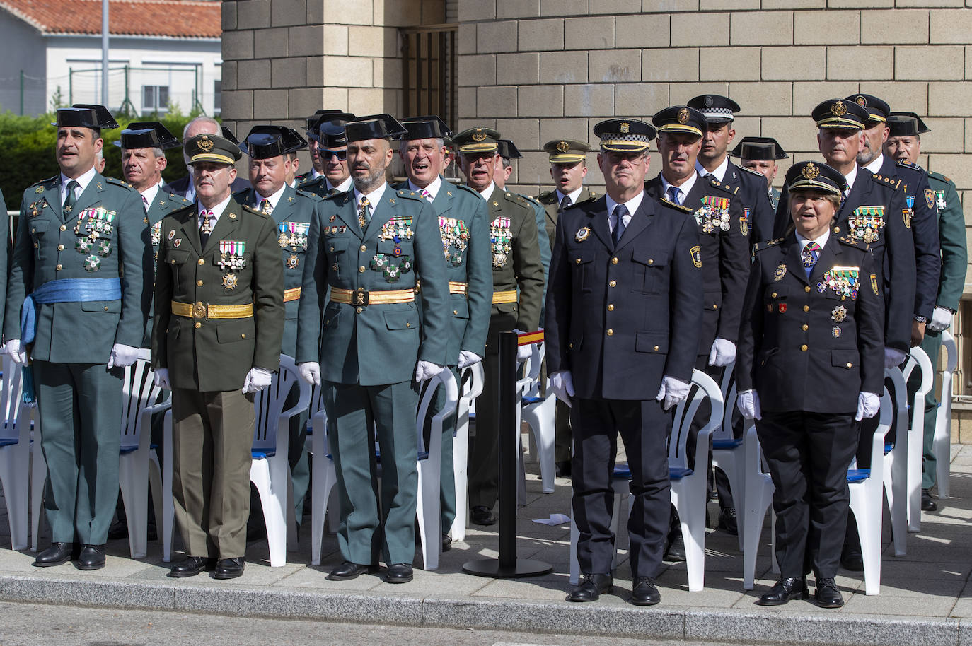 Mandos de la Guardia Civil, de la Poliíca Nacional y de la Policía Local, este jueves en la celebración de la Patrona de la Benemérita.