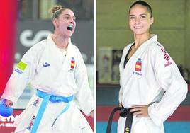 Nadia Gómez (izquierda), durante una competición, y Carlota Fernández posa antes de un entrenamiento (derecha).