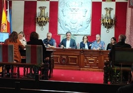 El alcalde de Camargo, Diego Movellán, en el centro, durante una intervención en el pleno de este jueves.