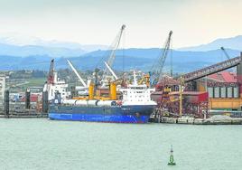 Imagen de un barco en el Puerto de Santander, junto a la terminal de graneles.