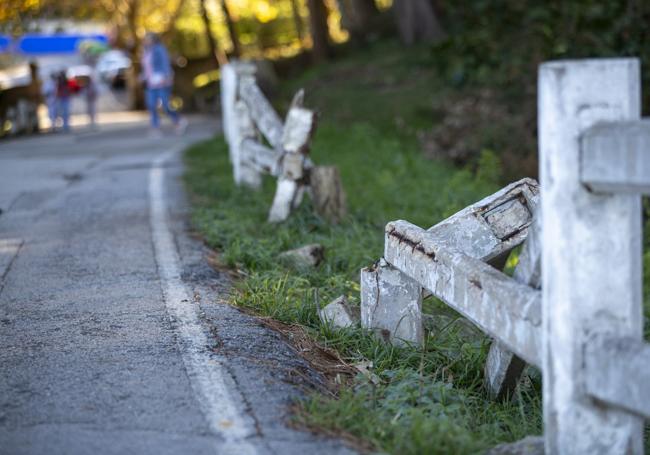 Uno de los tramos del acceso en el que la valla está destrozada.