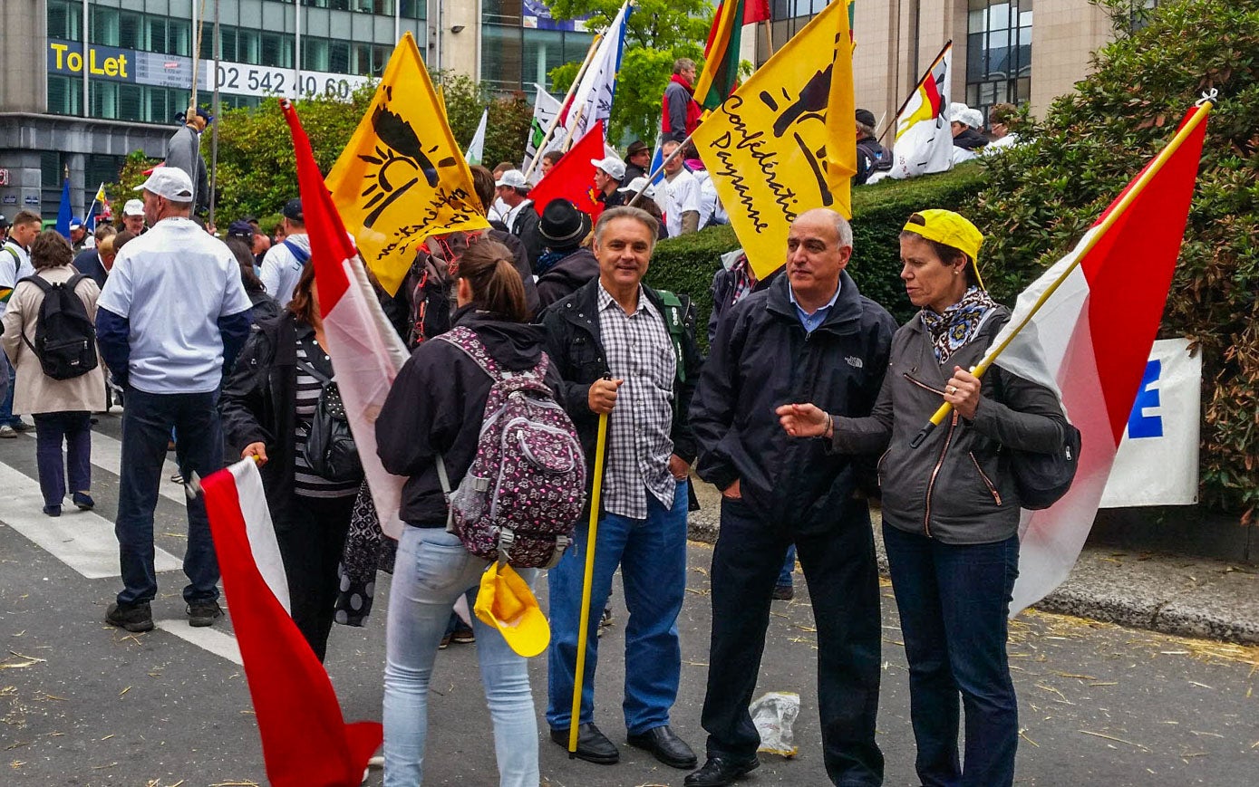 El sindicalista durante una protesta ganadera ante la sede de la Unión Europea en Bruselas.