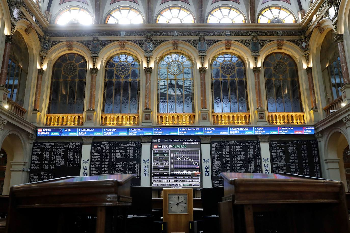 Interior de la Bolsa de Madrid. 