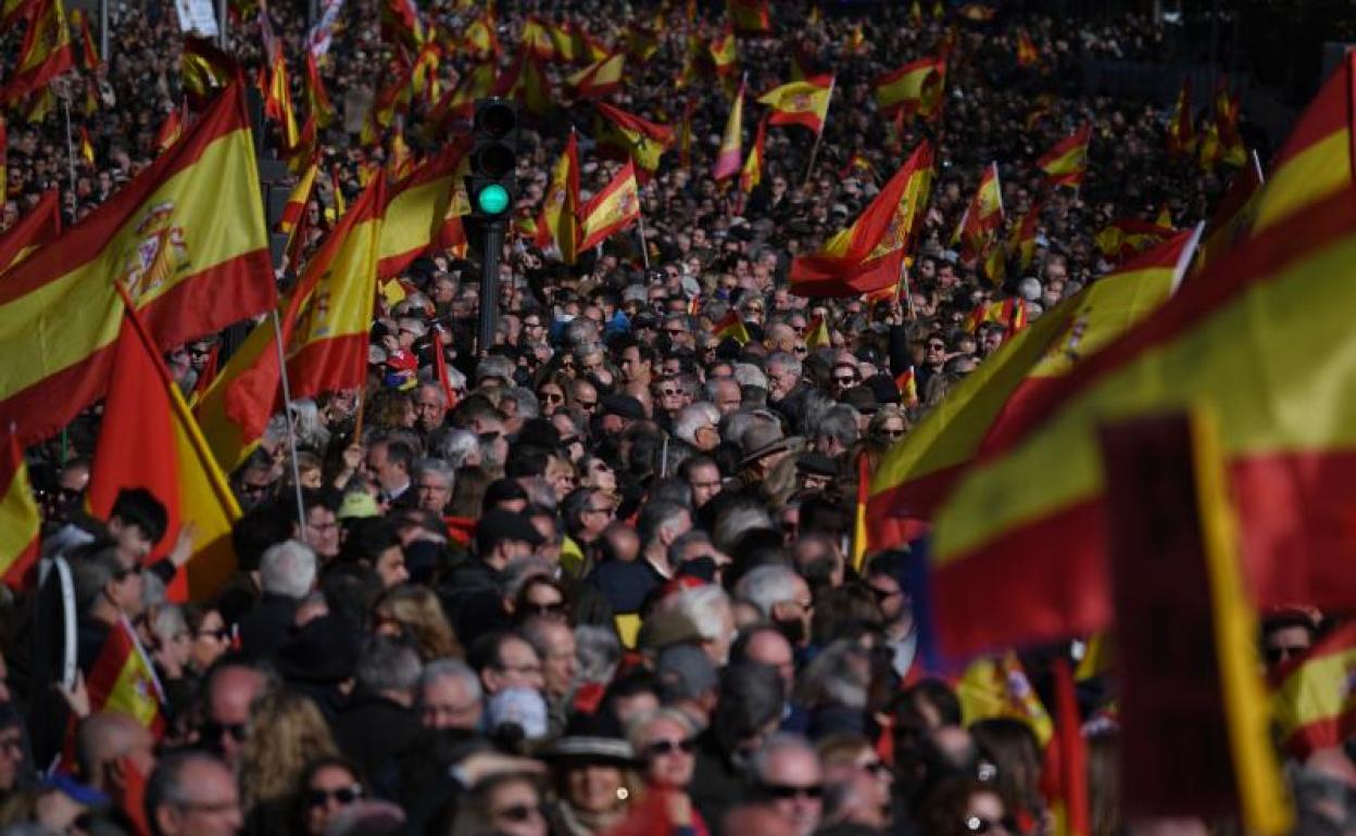Manifestación contra el gobierno de Pedro Sánchez, el pasado sábado en Madrid. 
