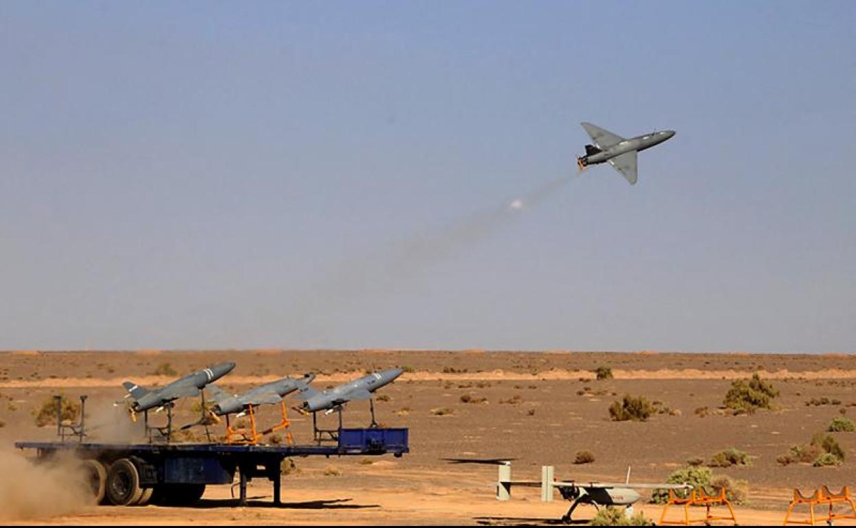 Drones fabricados por Irán durante unos ensayos. 