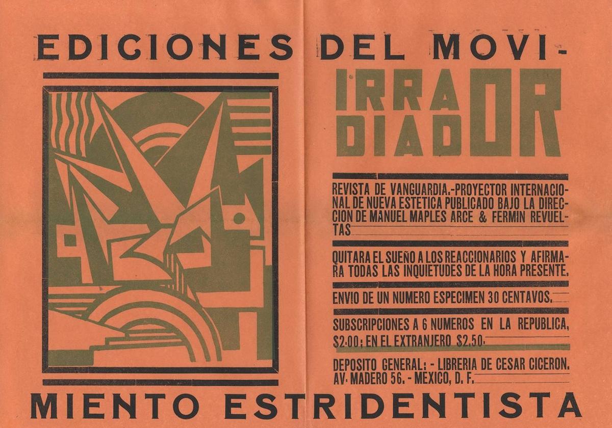 Cartel anunciador de la revista Irradiador (México), inserto en su núm. 1 [1923]. Diseño de Fermín Revueltas.