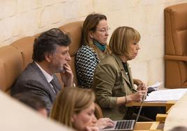 Cristóbal Palacio, Natividad Pérez y Leticia Díaz, ayer, durante el Pleno del Parlamento.