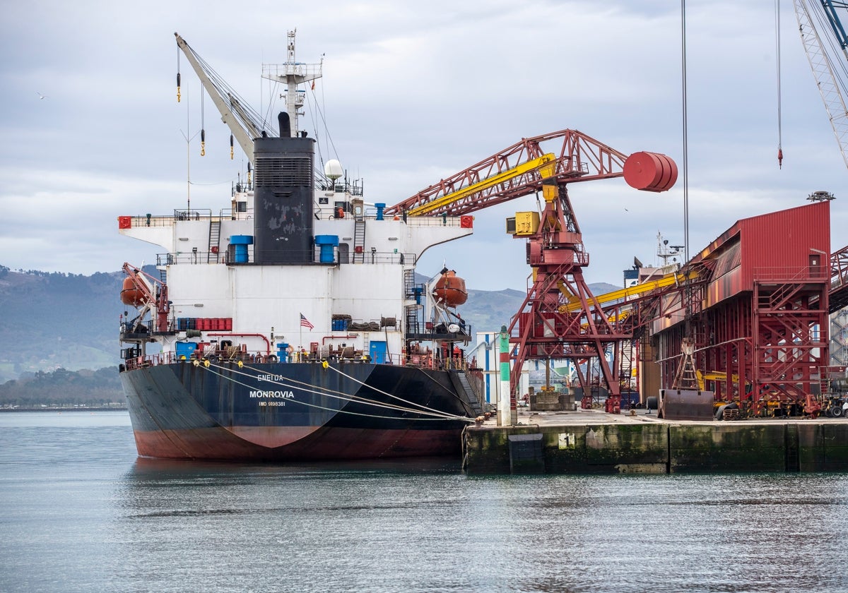 Un barco abarloado junto a la Terminal Agroalimentaria de Santander.