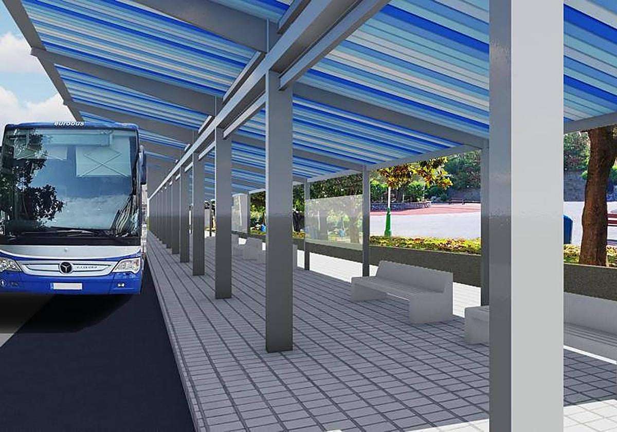 Recreación de la nueva terminal de autobuses que se acometará en la parada de este servicio de Noja.