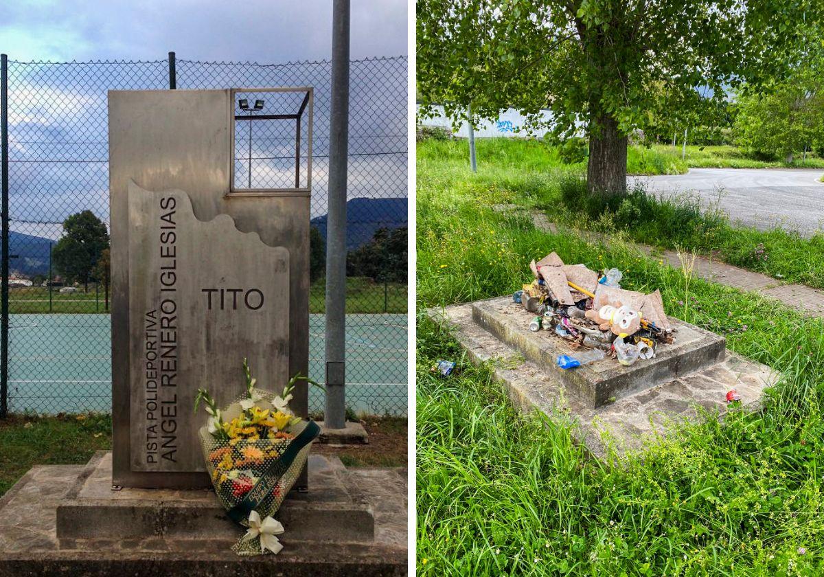 Monumento a 'Tito'. A la izquyierda, cómo estaba hasta esta semana; a la derecha, cómo ha quedado.