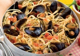 Espaguetis con mejillones.