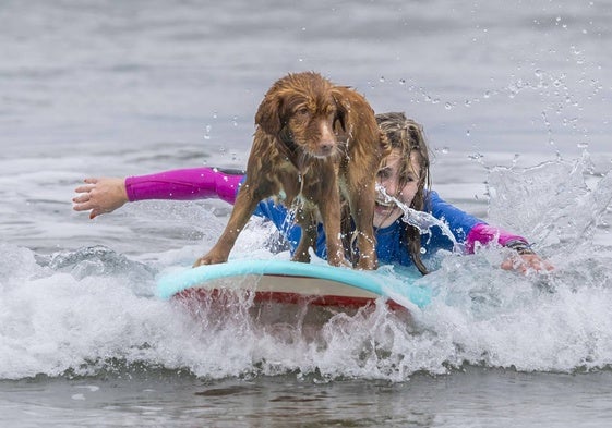 Una de las participantes entrenando con su perro en La Concha.