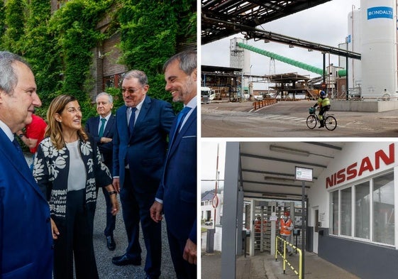 (1) Visita del ministro Jordi Hereu el miércoles a Solvay. (2) Planta de Bondalti, que el grupo Mello tiene en el complejo de Solvay. (3) Acceso a las instalaciones de Nissan en Los Corrales.