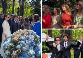 Imágenes de la boda de María Sañudo y Carlos Martín. A la iquierda junto a la alcaldesa Gema Igual que ofició la ceremonia. A la derecja, Sara Carbonero, Isabel Jiménez y Andrés Velencoso.