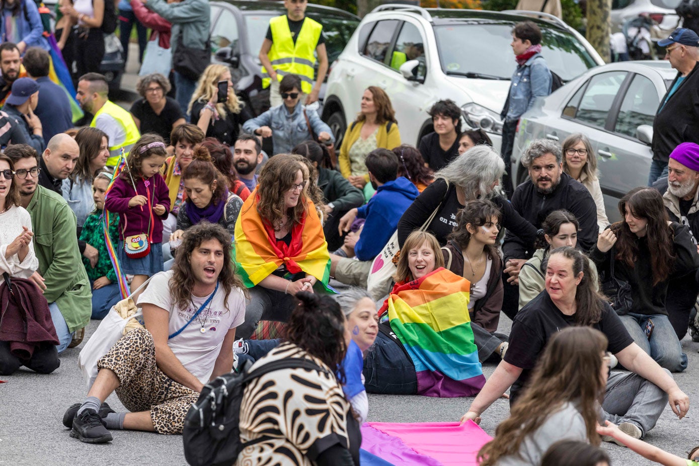 Durante la marcha se hicieron varias sentadas en la calle.