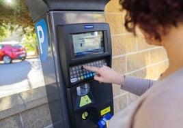 Usuaria introduce la matrícula de su vehículo para pagar el estacionamiento.