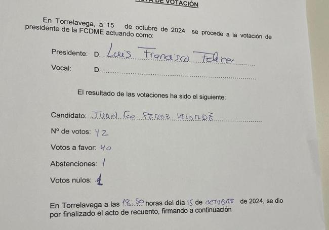 Imagen del acta de la votación.