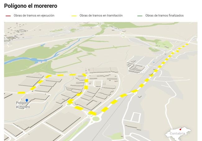 Nueva carretera CA-144A. Polígono de Morero-Enlace Liaño con la S-30. Importe: 16.345.123€. Duración: 30 meses.