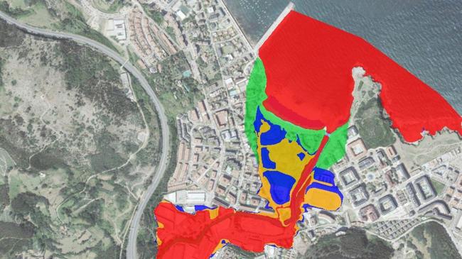 Imagen después - La zona roja equivale a un aréa probable de inundación. La amarilla, zona intermedia y la azul, con poca probabilidad.