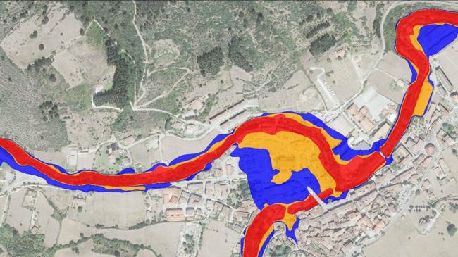 Imagen después - La zona roja equivale a un aréa probable de inundación. La amarilla, zona intermedia y la azul, con poca probabilidad.