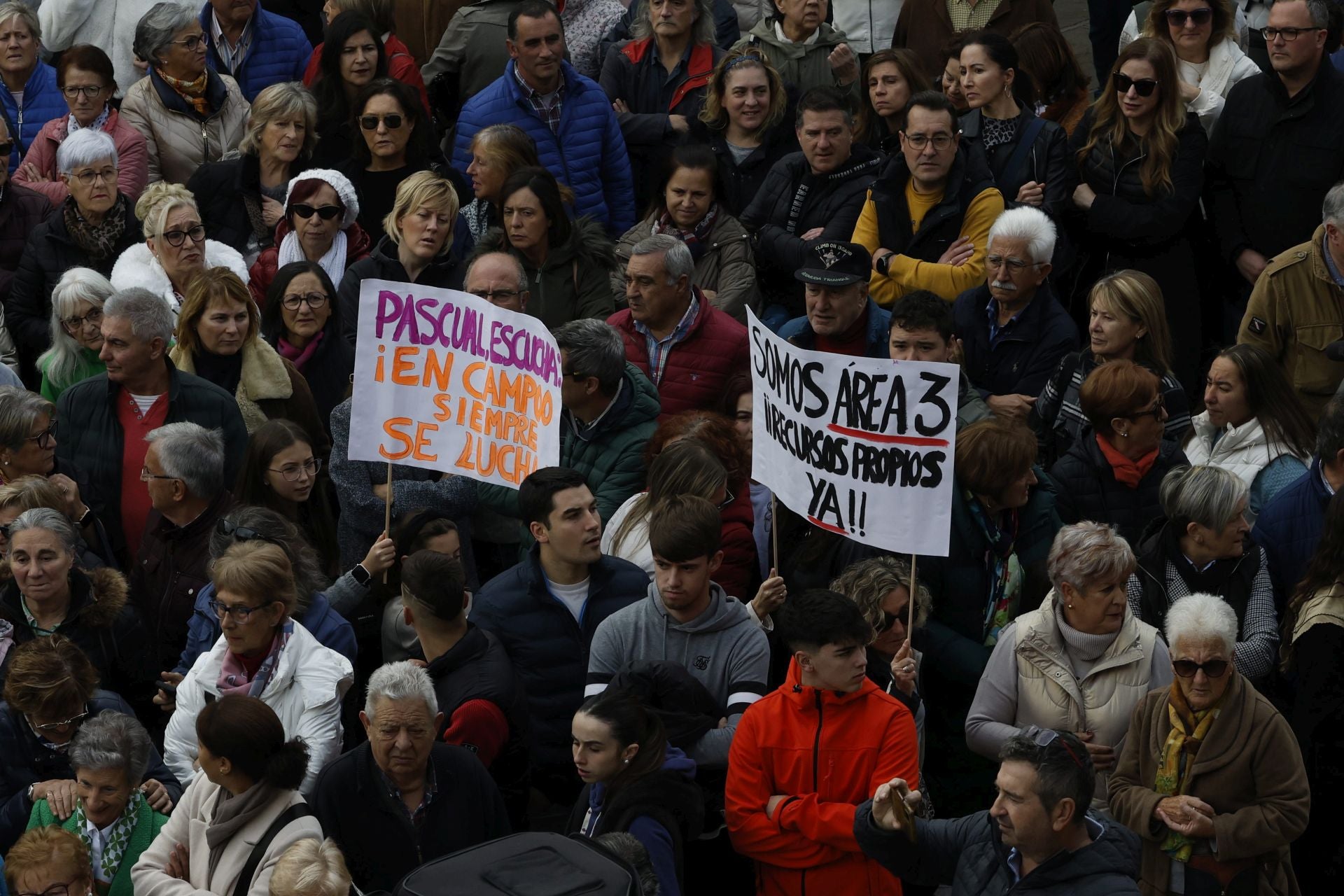 Pancartas de los profesionales y vecinos, que protestaron contra la gestión del consejero Pascual.