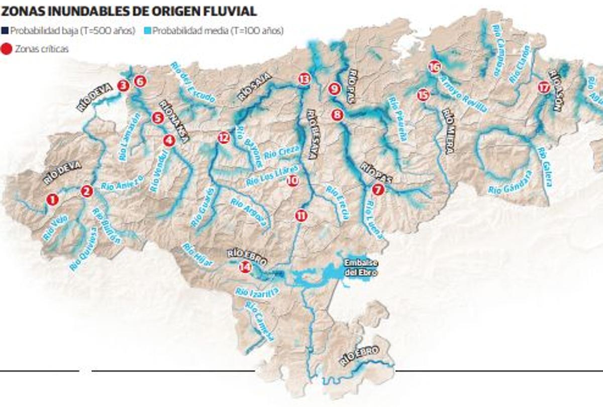 Los ejes del Pas y del Saja, las áreas con mayor riesgo ante las riadas