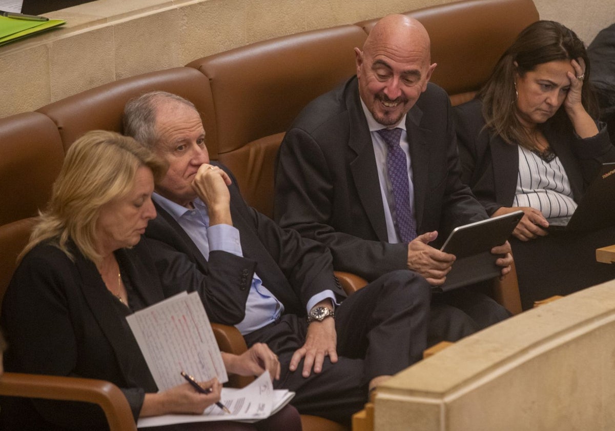 En el centro, Eduardo Arasti en el pleno de este lunes antes de responder a la cuestión de Sogarca.