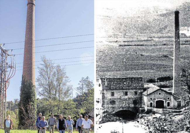 A la izquierda, la central de El Pavón en el año 2018, junto a ella colectivos conservacionistas y autoridades municipales. A la derecha, una imagen de El Pavón a inicios del siglo pasado.