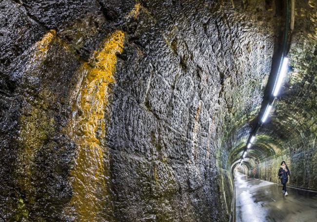 Humedad en las paredes del túnel, como consecuencia de las filtraciones.