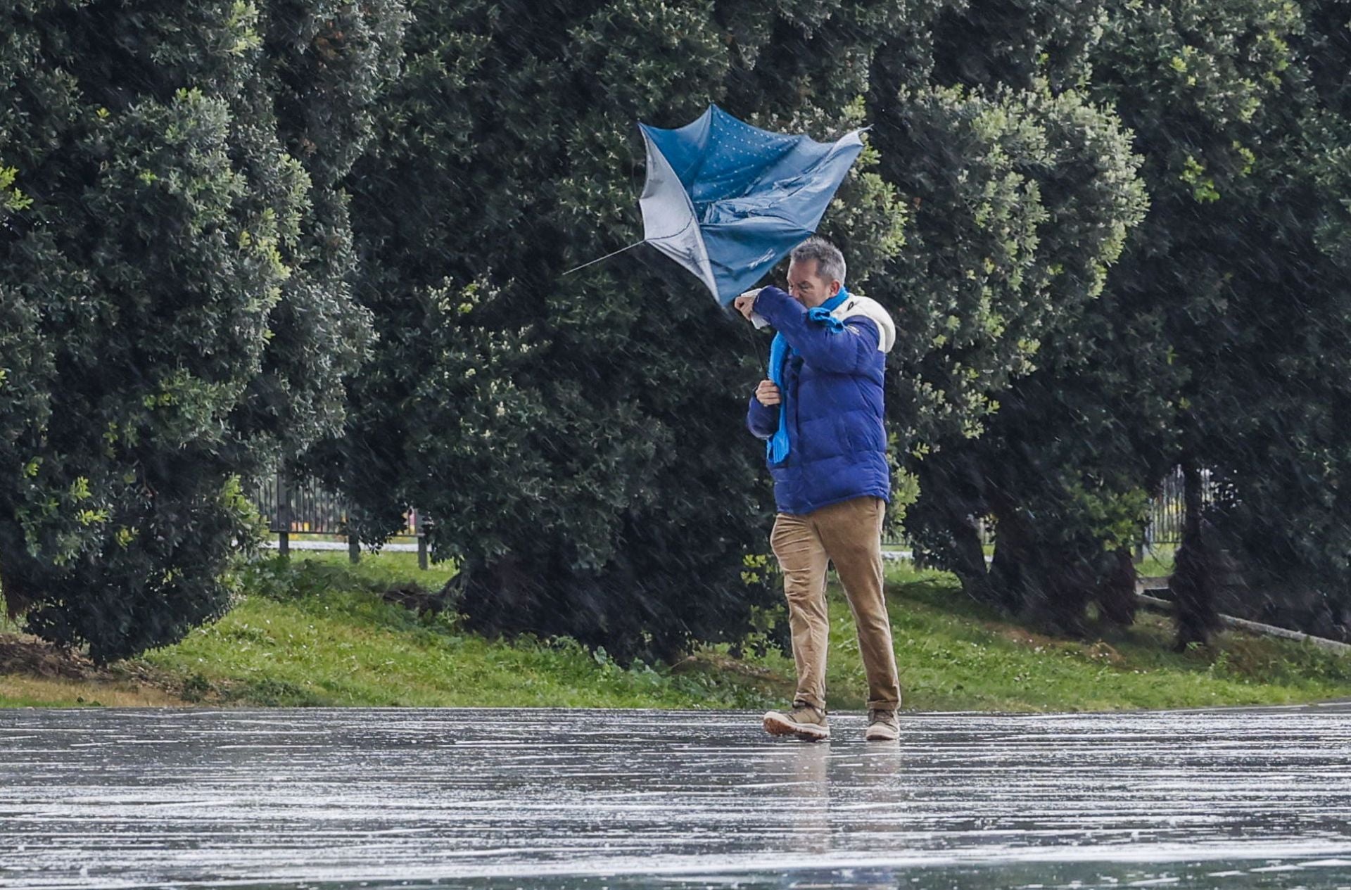 Este jueves es un día complicado para abrir el paraguas. La alerta amarilla por viento en toda la comunidad hace inviable protegerse de la lluvia.