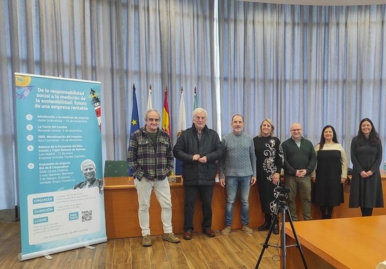 En la foto: Javier Goikoetxea (BIKOnsulting), José Luis Zarate (presidente Consejo Social), Iosu Martínez Martínez (IDG,s Advisor), Ana Fernández Laviada (YSBC Cantabria), Carlos López (YSBC Cantabria), Gilda Zárate Chabluk (Innate Motion) y Adriana Onandia (Grupo Consorcio)